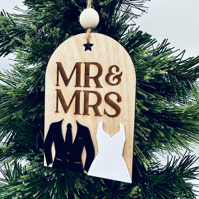 Mr & Mrs Ornament - Acrylic and Wooden